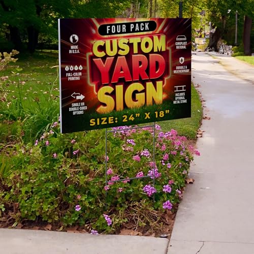 4 Pack 24"x18" Custom Yard Signs with Stakes (4 Count)