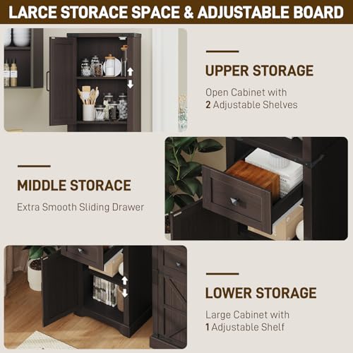 66" Tall Farmhouse Bathroom Storage Cabinet with Barn Door