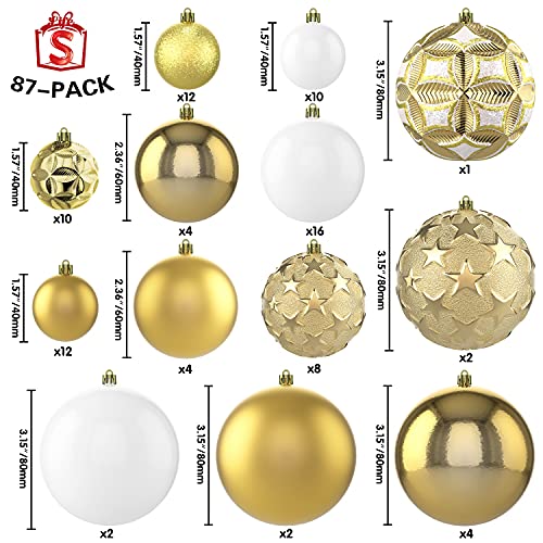 87ct Christmas Ball Ornaments Set Shatterproof Seasonal Hanging Decorations with Reusable Hand (87 Count)
