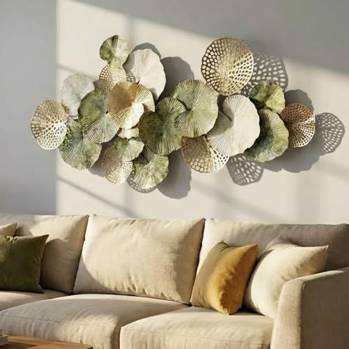 Large Metal Wall Decor 3D Stacked Metal Wall Art Modern Lotus Leaf Wall Sculptures Hanging Decoration for Living Room Bedroom Entryway