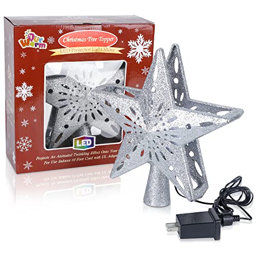 Christmas Tree Topper Lighted Star Tree Toppers with LED Rotating Snowflake Projector Lights