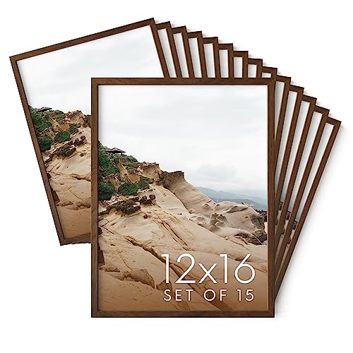 12x16 Walnut Oak Wood Picture Frames Set of 15