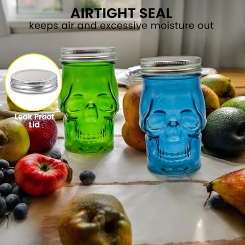 Blue Skull Mason Jar Glass Cup with Lid and Straw