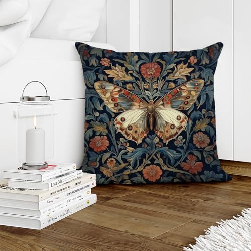 William Morris Abstract Vintage Floral Velvet Butterfly Design Throw Pillow Covers Home Decor