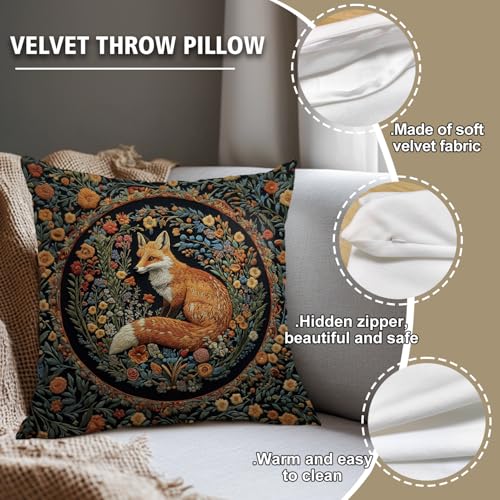 William Morris Abstract Vintage Floral Velvet Fox Design Throw Pillow Covers Home Decor