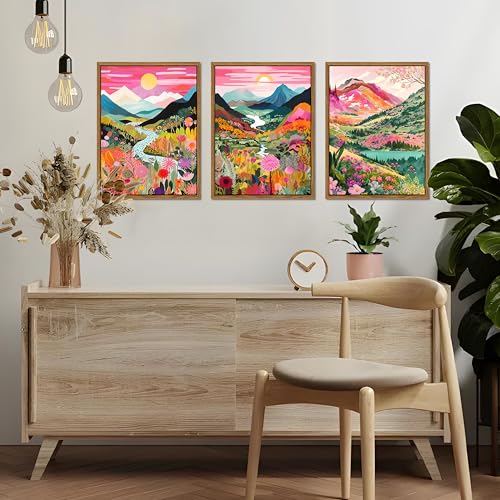 Floating Framed Boho Colorful Mountain Wall Art Set of 3 (3 Count)