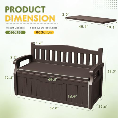 80 Gallon Outdoor Storage Bench Deck Box with Cushion