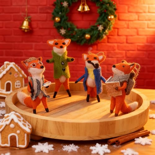Set of 4 Christmas Felt Fox Ornaments (4 Count)