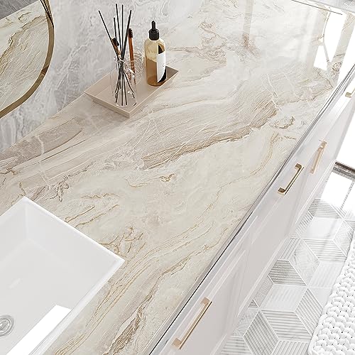 Glossy Beige Gold Liquid Marble Contact Paper for Countertops Waterproof Peel and Stick Countertops for Kitchen Marble Wallpaper 15.7''x354'' Self Adhesive Countertop Vinyl for Bathroom Walls (38.75 Sq Ft)