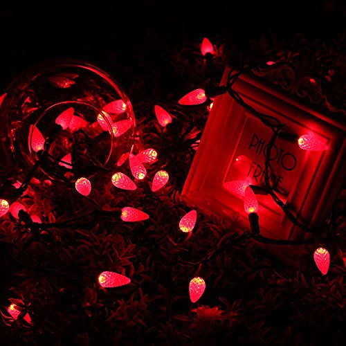 Upgraded Faceted C5 LED Red Christmas Lights (33 Feet)
