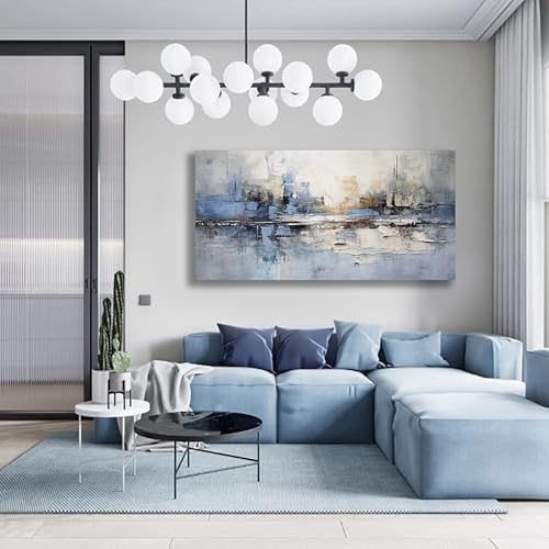 Abstract Wall Art Wall Decor Blue and Gray White Modern Canvas Wall Paintings Abstract Artwork for Living Room Bedroom Bathroom Office Home Decor Can Be Hung Directly 29"x 58"