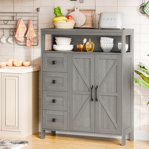 Farmhouse Storage Cabinet with 2 Doors and 4 Drawers