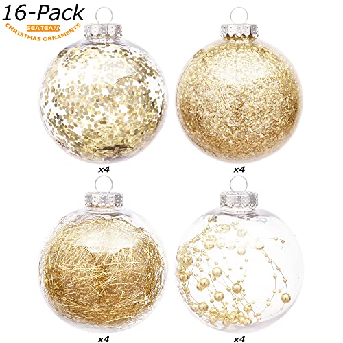 16 Pack Clear Christmas Ball Ornaments with Fillers (16 Count)