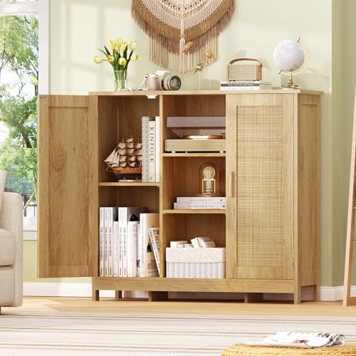 Rattan Storage Cabinet with 4 Adjustable Shelves