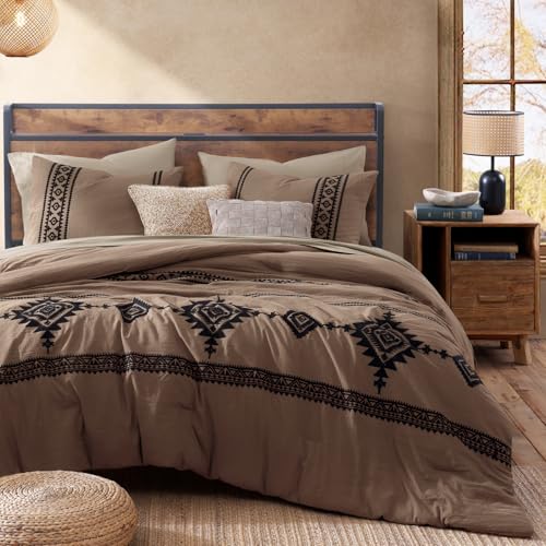 Embroidery Full Size Comforter Set 7 Pieces Brown Bed in a Bag