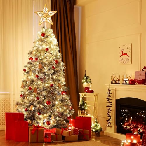 Christmas Tree Topper Star Gold Glitter Plug in 3D Star Tree Topper Lighted