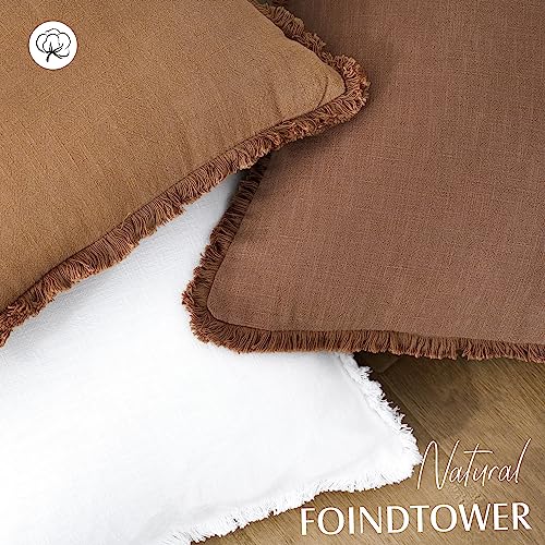 Decorative Linen Fringe Throw Pillow Covers 18×18 Inch (2 Count)