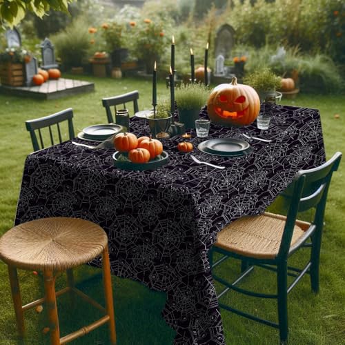 Halloween Tablecloth 4 Packs 54X108 Diposable Plastic Tablecover Spider Web Green (4 Count)