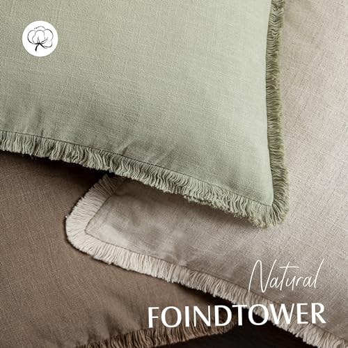 Decorative Linen Fringe Throw Pillow Covers 18×18 Light Green (2 Count)