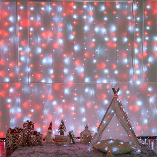 300LED Red and White Christmas Curtain Lights for Bedroom (9.8 Foot)