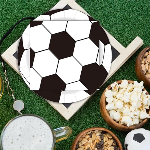 2026 World Soccer Ball Party Paper Plates and Napkins Disposable Father's Day 9 inch 20 pcs Dessert Cake Plates & 20 pcs Napkins Tableware for Fruit Cake Party Decorations (40 Count)