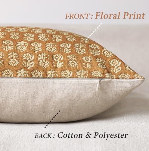 Decorative Floral Print Throw Pillow Covers 24×24 Golden Orange (2 Count)