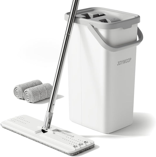 JOYMOOP Mop and Bucket Set, Dust Mops for Floor Cleaning, Wall Mop with 2 Microfiber Mop Head Replacement - NestledHome