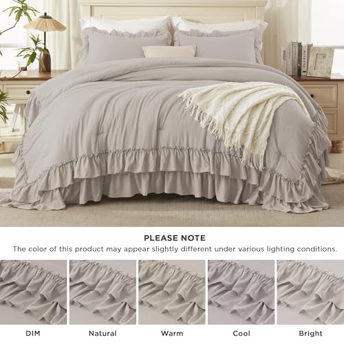 Linen Grey Ruffle California King Comforter Set