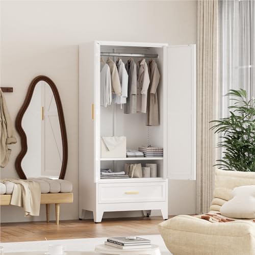 71'' Farmhouse Metal Wardrobe Cabinet with Hanging Rod