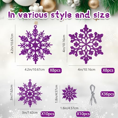 36pcs Christmas Deep Purple Snowflake Ornaments (36 Count)