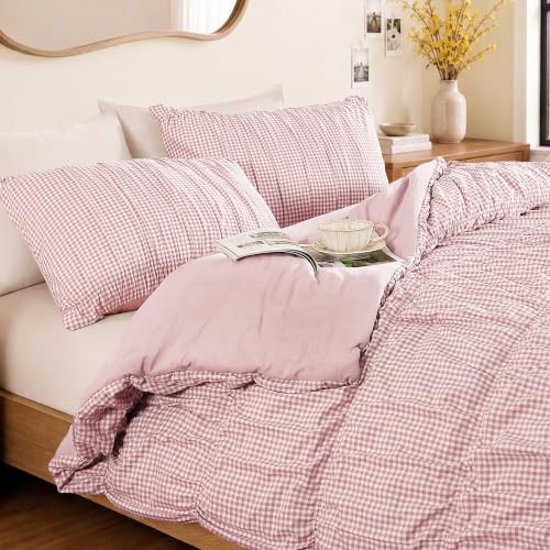 Pink Gingham Twin XL Comforter Set