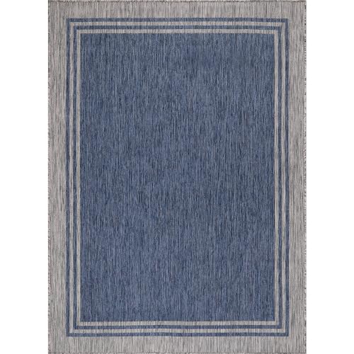 Bordered Outdoor Rug 8x10 Washable Outside Carpet for Indoor Patio Porch Waterproof Easy Cleaning Non Shedding Area Rugs Navy 8 x 10