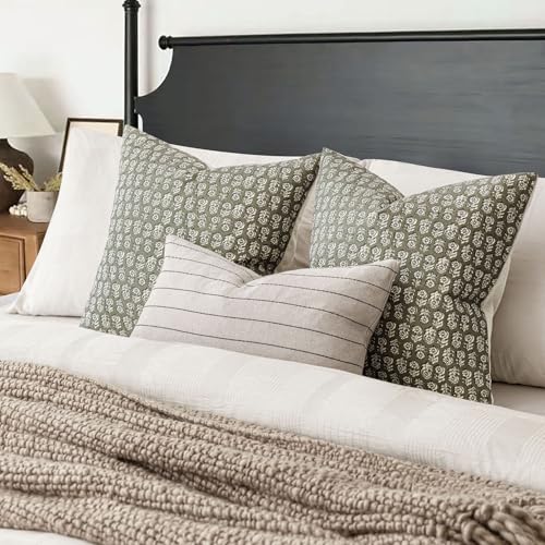 Decorative Floral Print Throw Pillow Covers 20×20 Sage Green (2 Count)