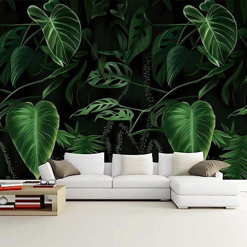 Gree Tropical Plant Leaf Peel and Stick Wallpaper Mural for Bathroom