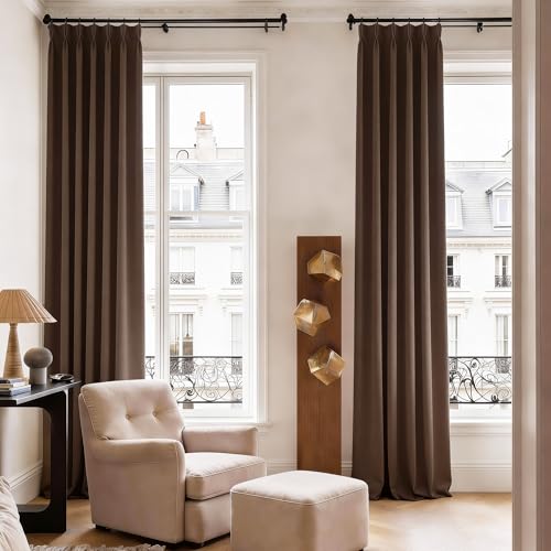 Chocolate Brown 72 Inch Wide Pinch Pleated Blackout Curtains with Hooks for Cozy & Deep Sleep (2 Count)