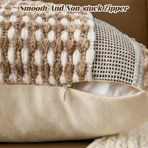Chenille Striped Textured Boho Throw Pillow Covers Aesthetic with Tassels Woven Decorative Pillow Case for Couch Bed Sofa Bedroom Modern Funky 18 x 18