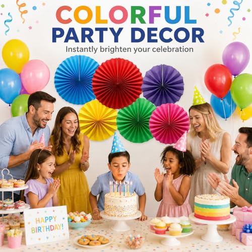 6 Pack Colorful Paper Fans