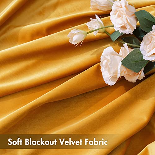 Mustard Yellow Blackout Velvet Curtains Drape 108 Inch Long 52"x108" (2 Count)