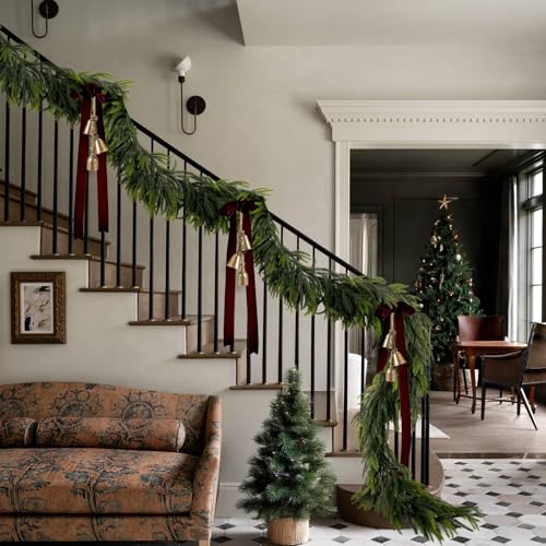 6FT Christmas Norfolk Pine Garland Real Touch Pine Artificial Garlands Faux Greenery Garland Winter Christmas Garland for Table Mantle Holiday Indoor Outdoor Xmas Decorations (24 Foot)