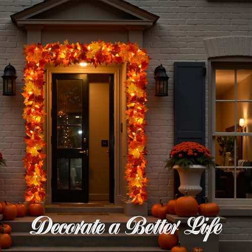 4 Pack Fall Garland with 6.5FT LED Lights (26 Foot)