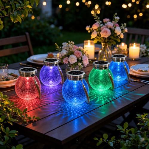 Solar Glass Jar Lantern RGB Color Changing (6 Count)