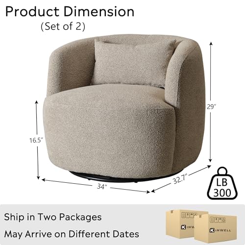 34" W Boucle Swivel Barrel Chairs with Pillow Set of 2 (2 Count)