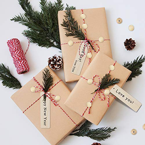 20Pcs Wooden Tags for Crafts with Holes and 50pcs DIY Wood Craft Beads for Wooden Blank Hanging Tags Ornaments with Ropes Wedding Birthday Party Decoration (72 Count)