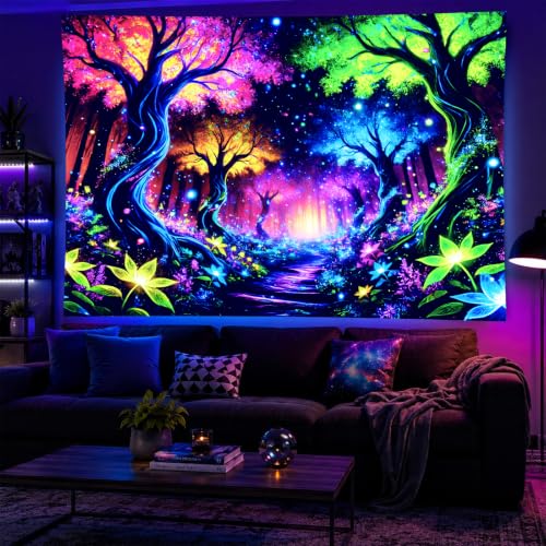 Blacklight Tapestry Enchanted Forest Room Decor 78 x 59 Inch