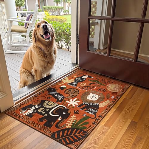 2x3 Cute Area Rug Kids Washable Fun Rug Terracotta Boho Jungle Mat (6 Sq Ft)