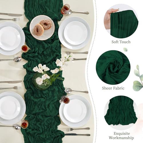 6 Pack Emerald Green Cheesecloth Table Runner 35×120 Inch Boho Home Decor (175.2 Sq Ft)