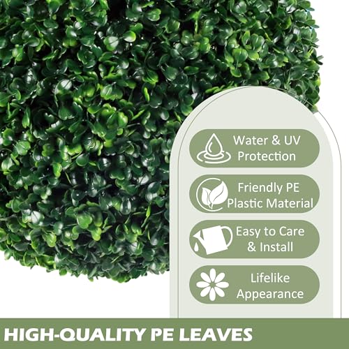 2 PCS 17.7 inch 2 Layers Artificial Plant Topiary Ball Faux Boxwood