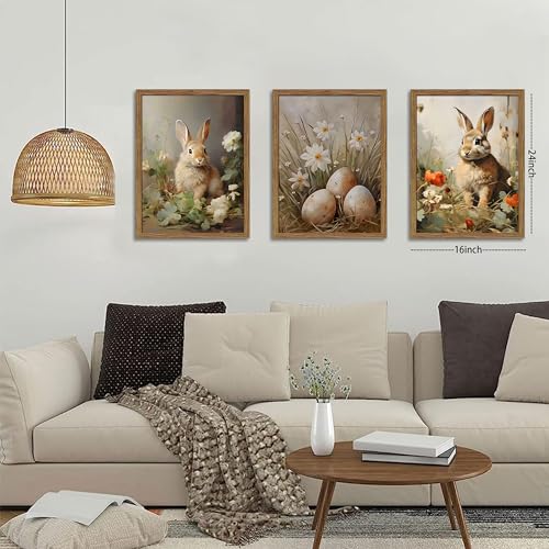 Vintage Easter Bunny Wall Art Set of 3