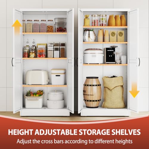 63" White Metal Storage Pantry Cabinet