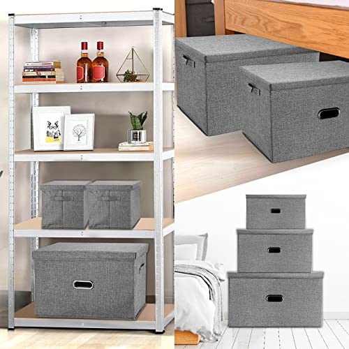 Large Linen Fabric Foldable Storage Bins with Removable Lid and Handles (2 Count)